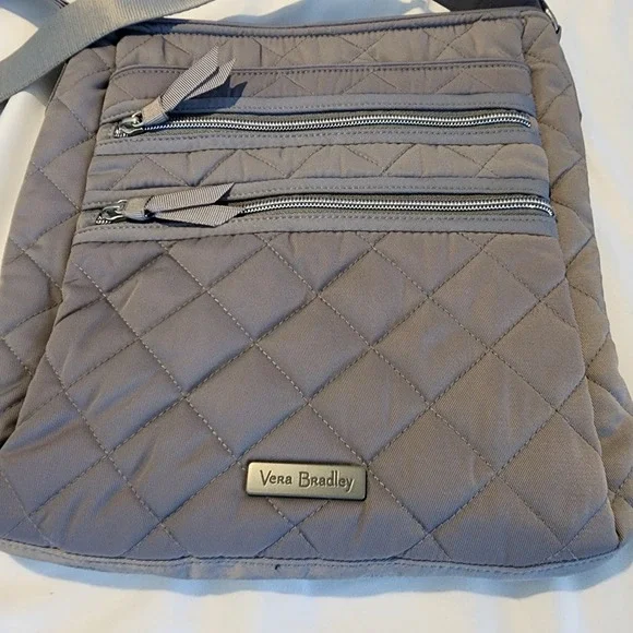 Vera Bradley Crossbody Bag Quilted Triple Zip Gray Shoulder Purse - Picture 6 of 11